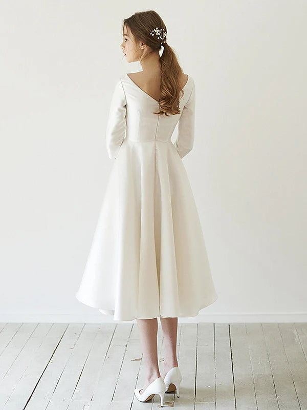 Wholesale A-Line/Princess 3/4 Sleeves Scoop Neck Tea-Length Wedding Dresses